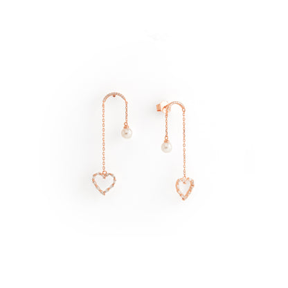 Heart and pearl inverted U earrings