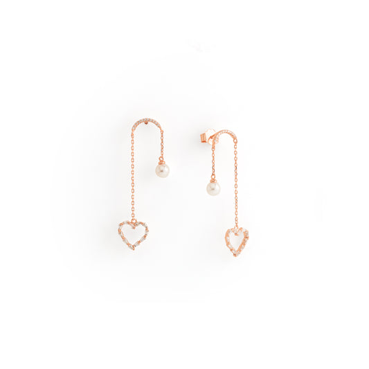 Heart and pearl inverted U earrings