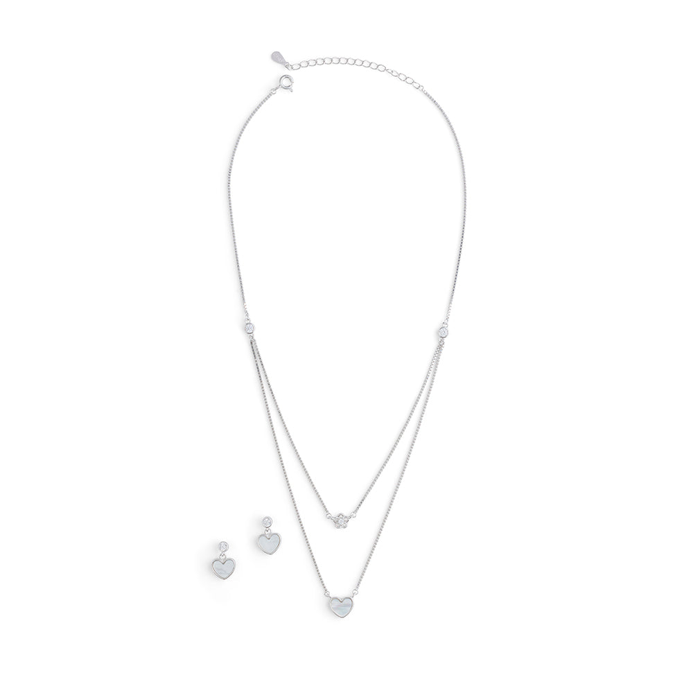 MOP Heart Layer Necklace with Heart drop earrings