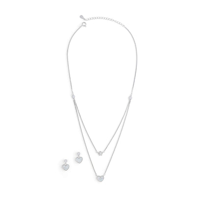 MOP Heart Layer Necklace with Heart drop earrings