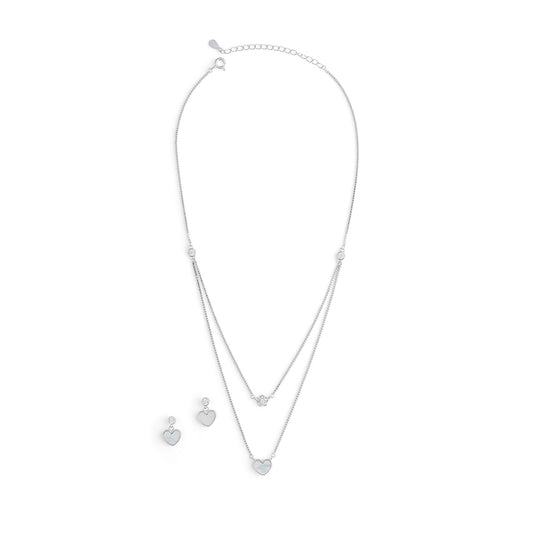 MOP Heart Layer Necklace with Heart drop earrings